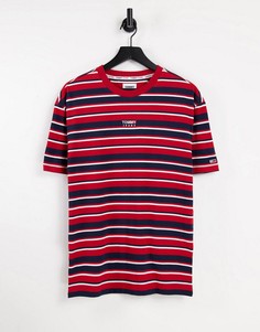 Красная футболка в полоску с логотипом-флагом по центру Tommy Jeans-Красный