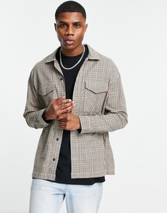 Серая рубашка навыпуск классического кроя с мелким принтом «гусиная лапка» Tommy Jeans-Серый