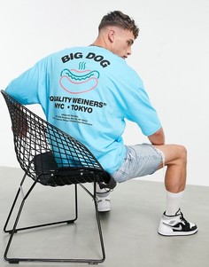 Oversized-футболка голубого цвета из смесового органического хлопка с мультяшным принтом на спинке ASOS DESIGN-Голубой