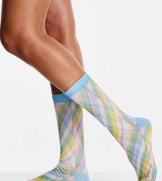 Эксклюзивные носки до икр с принтом в клетку пастельных оттенков Noisy May-Разноцветный