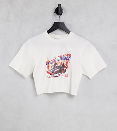 Укороченная облегающая футболка цвета экрю с принтом автомобиля Reclaimed Vintage Inspired-Белый