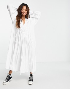 Свободное фактурное платье миди белого цвета с завязкой ASOS DESIGN-Белый