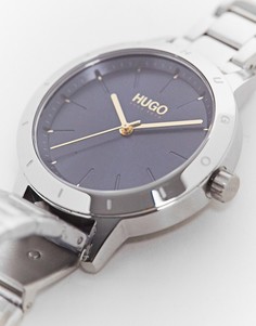 Серебристые женские часы-браслет с синим циферблатом Hugo-Серебряный