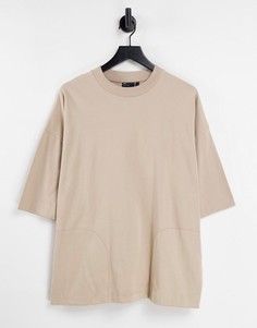 Бежевая оversized-футболка с карманами ASOS DESIGN-Светло-бежевый цвет