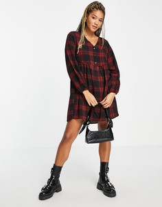 Свободное платье в красную клетку с пуговицами New Look-Красный