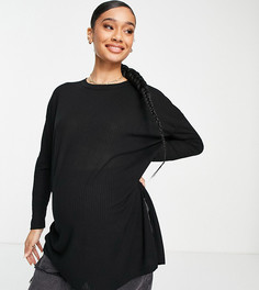 Черный лонгслив в рубчик ASOS DESIGN Maternity-Черный цвет