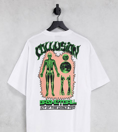 Футболка в стиле oversized из ткани пике с принтом COLLUSION-Белый