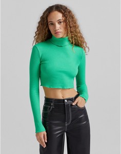 Зеленый топ с высоким воротом Bershka-Зеленый цвет