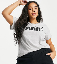 Серая футболка с крупным логотипом PUMA Plus Essentials-Серый