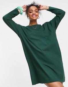 Хвойно-зеленое платье-футболка в стиле oversized с длинными рукавами ASOS DESIGN-Зеленый цвет