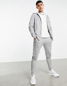 Серый спортивный костюм с приталенным худи и зауженными джоггерами ASOS DESIGN