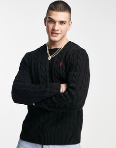 Черный хлопковый джемпер с маленьким логотипом и узором "косы" Polo Ralph Lauren-Черный цвет