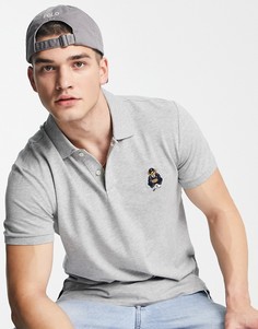 Серое меланжевое поло из пике с логотипом медведя Polo Ralph Lauren-Серый