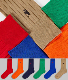 Набор из 6 пар носков из египетского хлопка зеленого, оранжевого, синего, красного, темно-синего и кремового цветов с логотипом Polo Ralph Lauren-Разноцветный