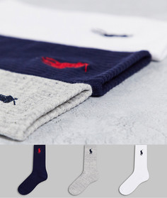 Набор из 3 пар спортивных носков серого, белого и темно-синего цветов с крупным логотипом Polo Ralph Lauren-Разноцветный