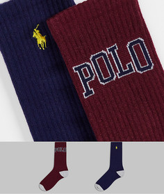 Набор из 2 пар носков красного и темно-синего цветов с принтом в университетском стиле и логотипом с лошадью Polo Ralph Lauren-Красный