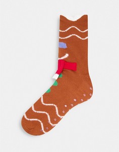 Носки-слиперы с имбирными человечками ASOS DESIGN-Коричневый цвет