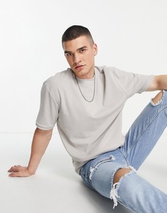 Серая футболка классического кроя из вафельного трикотажа River Island-Серый