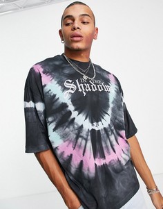 Oversized-футболка с принтом тай дай и надписью спереди ASOS DESIGN-Серый