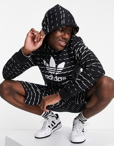 Худи черного цвета с повторяющимся логотипом adidas Originals-Черный цвет