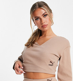 Топ с запахом в рубчик рыжего цвета Puma-Коричневый цвет