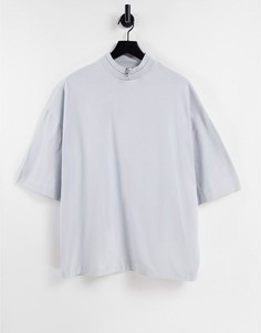 Выбеленная голубая oversized-футболка с высоким воротом и рукавами до локтя ASOS DESIGN-Голубой