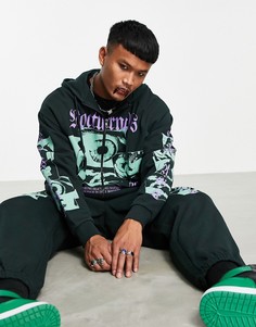 Темно-зеленый oversized-худи на молнии с фотопринтами от комплекта ASOS DESIGN-Черный цвет