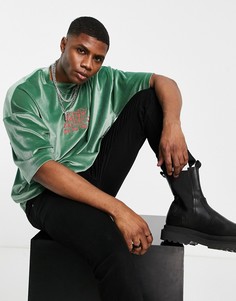 Зеленая бархатная oversized-футболка с вышивкой в стиле граффити на груди ASOS DESIGN-Зеленый цвет