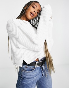Белый джемпер прямого кроя из шенили крупной вязки Bershka