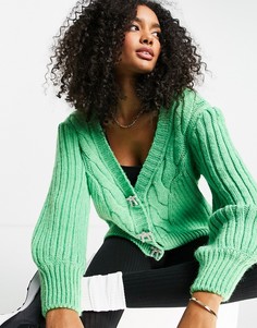 Ярко-зеленый кардиган свободного кроя крупной вязки River Island-Зеленый цвет