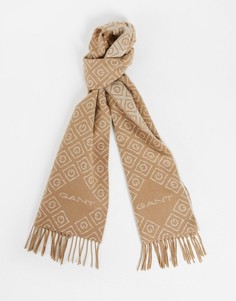 Светло-коричневый шарф с логотипами по всему изделию GANT-Коричневый цвет