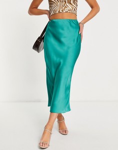 Атласная юбка миди зеленого цвета ASOS DESIGN-Зеленый цвет