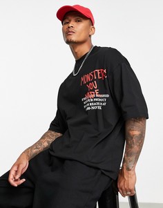 Черная oversized-футболка с принтом "Burna Boy" ASOS DESIGN-Серый