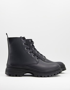 Черные матовые ботинки на массивной подошве со шнуровкой Selected Homme-Черный цвет