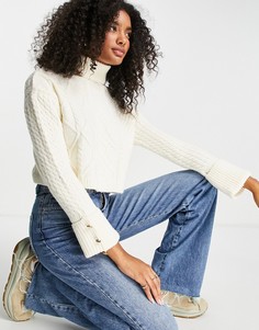 Кремовый джемпер с воротником-стойкой и узором «косичка» River Island-Белый