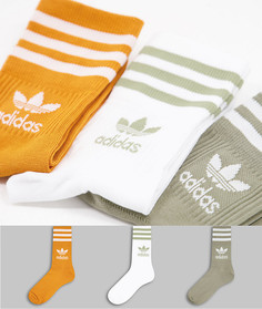 Набор из 3 пар носков средней высоты оранжевого цвета и цвета хаки с логотипом-трилистником adidas Originals adicolor-Multi