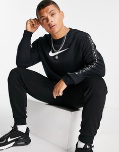 Черный флисовый свитшот с отделкой лентой Nike Repeat-Черный цвет