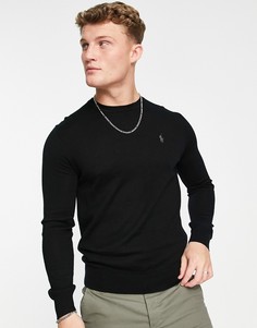 Черный вязаный джемпер из мериносовой шерсти с маленьким логотипом Polo Ralph Lauren-Черный цвет