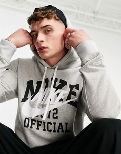 Серое худи с винтажным принтом в университетском стиле Nike-Серый