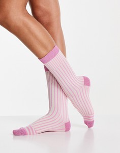Блестящие носки в сиреневую полоску Selected Femme-Фиолетовый цвет