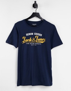 Темно-синяя футболка с логотипом Jack & Jones-Темно-синий