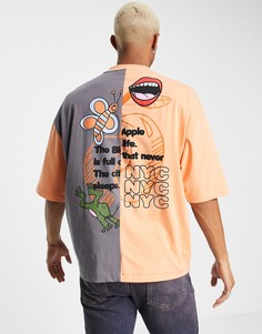 Oversized-футболка в стиле колор блок с мультяшным принтом на спине ASOS DESIGN-Разноцветный