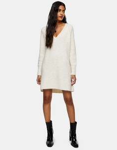 Трикотажное платье с V-образным вырезом Topshop-Белый