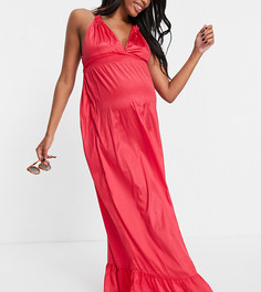 Зауженное ярусное пляжное платье макси малинового цвета ASOS DESIGN Maternity-Розовый цвет
