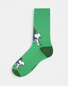 Новогодние носки с принтом Снупи ASOS DESIGN-Зеленый цвет