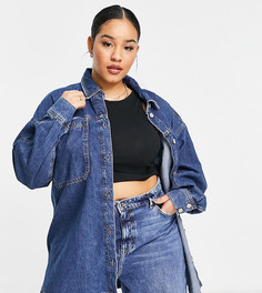 Светло-синяя джинсовая рубашка навыпуск River Island Plus-Голубой