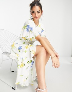 Белое чайное платье с цветочным принтом French Connection-Белый