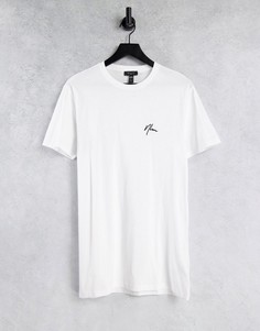 Белая удлиненная футболка с вышивкой "NLM" New Look-Белый