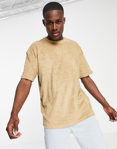 Светло-бежевая махровая футболка в стиле oversized New Look-Светло-бежевый цвет