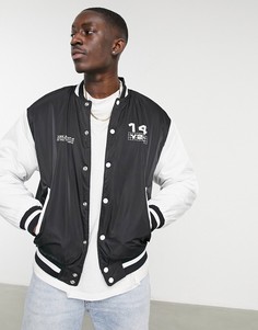 Черная куртка-бомбер в университетском стиле-Черный цвет Bershka
